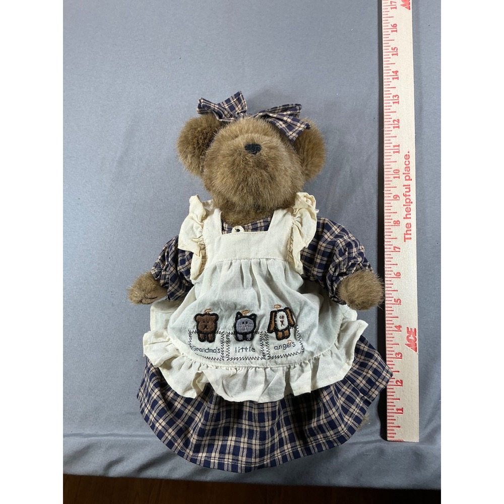 Boyds Bears Plush Teddy Bear Grandmas Little Angels Plaid Dress Apron 14 inch